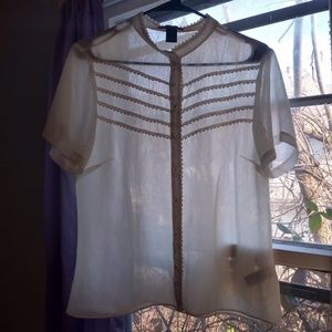 Sheer Off White Button Up Top